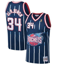 Load image into Gallery viewer, Mitchell &amp; Ness Hakeem Olajuwon Houston Rockets 1996-97 Hardwood Classics Throwback Home Jersey - Navy Blue