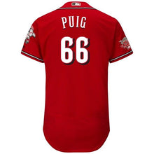 Load image into Gallery viewer, Yasiel Puig Cincinnati Reds Majestic Alternate Collection Flex Base Player Jersey – Scarlet