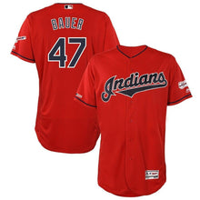 Load image into Gallery viewer, Trevor Bauer Cleveland Indians Majestic Alternate 2019 All-Star Game Patch Flex Base Player Jersey – Scarlet/White