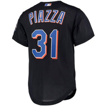 Load image into Gallery viewer, Mike Piazza New York Mets Mitchell &amp; Ness Big &amp; Tall Cooperstown Collection Mesh Button-Up Jersey– Black