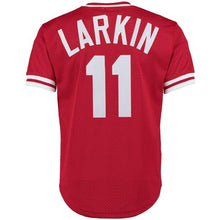 Load image into Gallery viewer, Barry Larkin Cincinnati Reds Mitchell &amp; Ness Throwback Cooperstown Mesh Batting Practice Jersey - Red