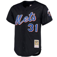 Load image into Gallery viewer, Mike Piazza New York Mets Mitchell &amp; Ness Big &amp; Tall Cooperstown Collection Mesh Button-Up Jersey– Black